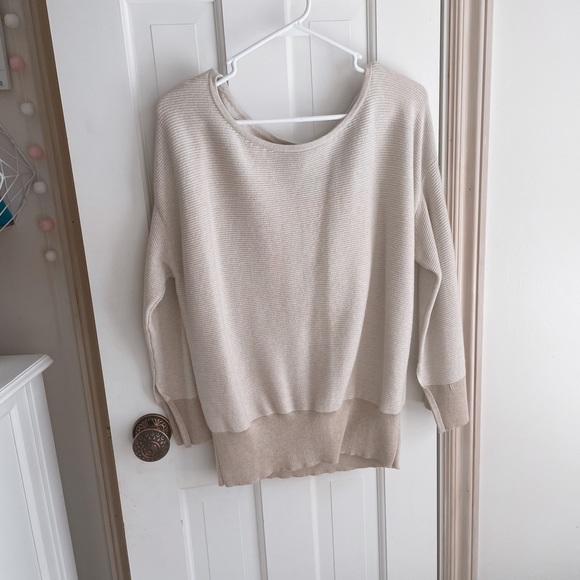 White House Black Market Tops - White House Black Market Knit Tan Cotton Blend Shirt